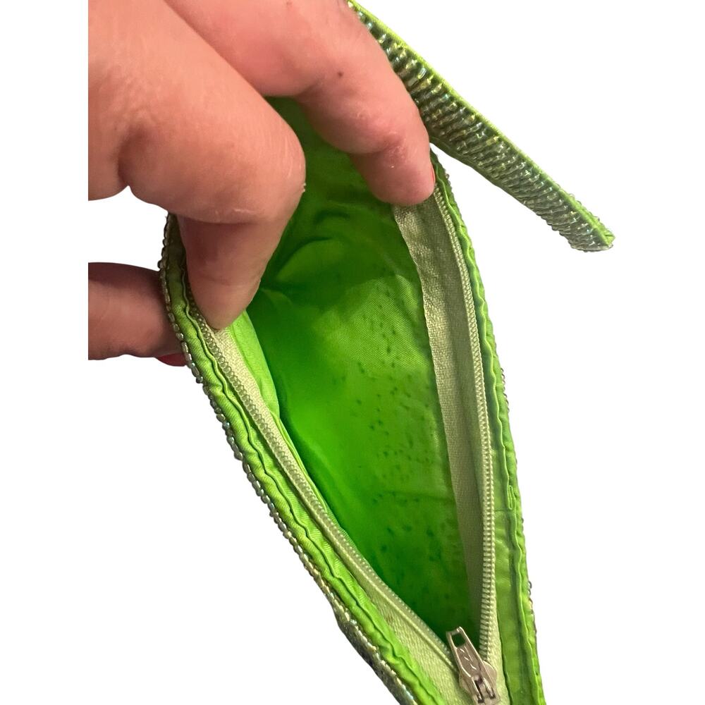 Vintage  Y2K Women's Green hand-beaded indie wallet clutch whimsical bag - Picture 5 of 8